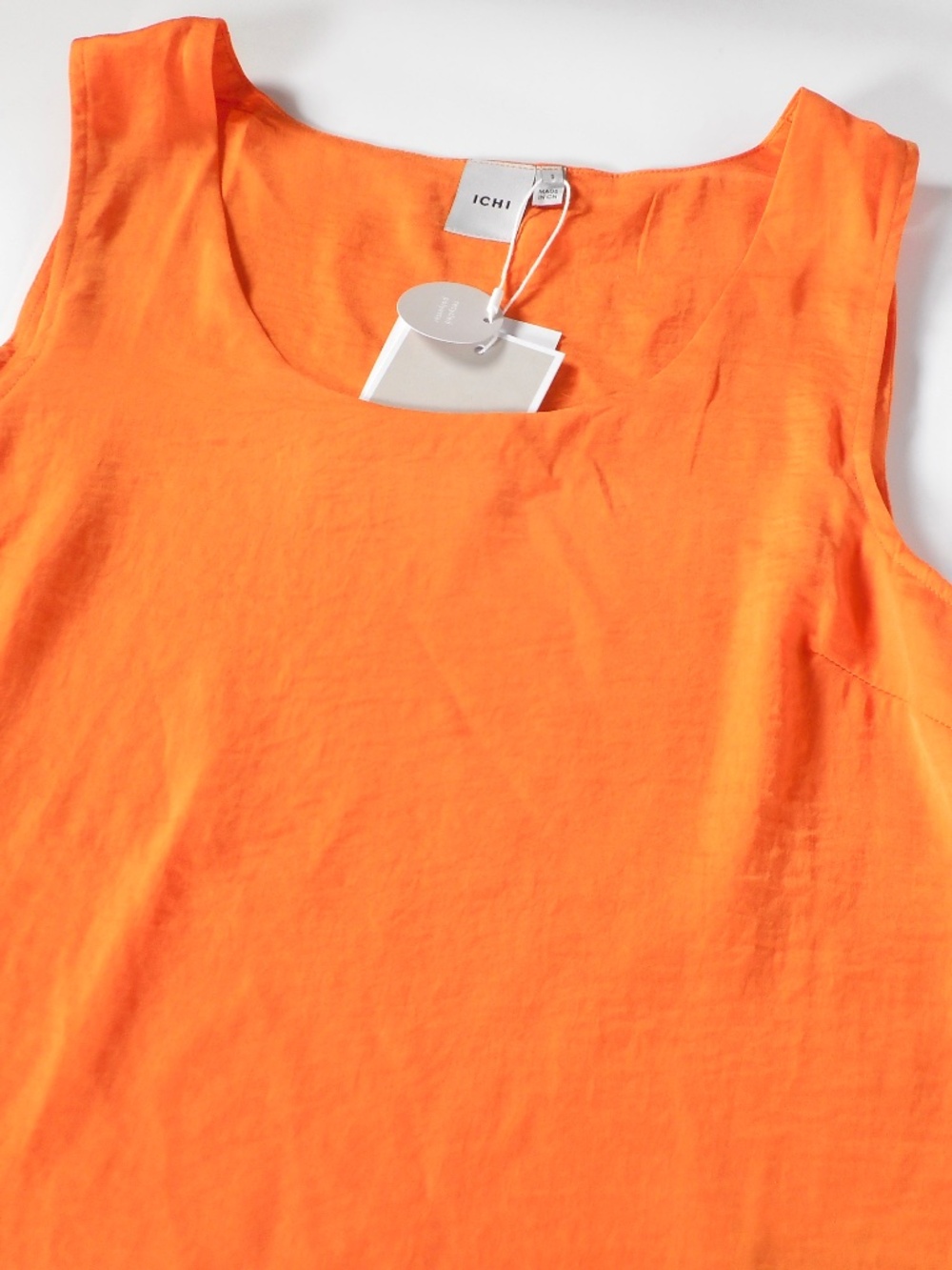 NWT ICHI Russet Bright Orange Luxury Womens Sz S Tank Top Hi-Low Rounded Hem